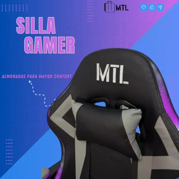 D_NQ_NP_2X_624119-MLA83176622976_042025-F.webp Silla Gamer Gris Mtl Ergonomica Masajeadora Con Luz Led Material del tapizado Cuero sintético