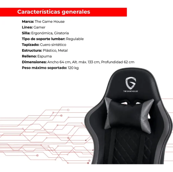 D_NQ_NP_2X_644331-MLA112724577894_062026-F.webp Silla Gamer Ergonómica The Game House con Respaldo Reclinable y Soporte Lumbar