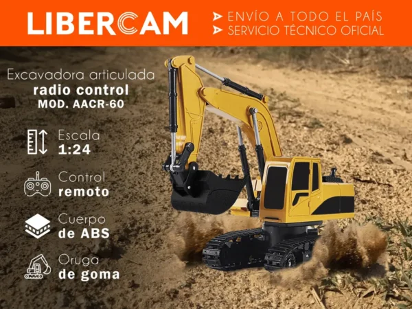 Auto Radio Control Remoto Excavadora Pala Mecanica LIBERCAM AACR-60 Recargable Color Amarillo