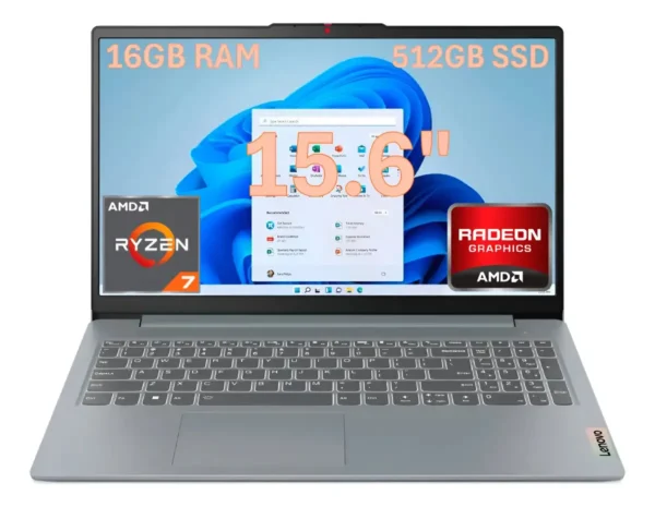Notebook Lenovo Slim 3 de 15.6" Full HD con AMD Ryzen 7, 16GB RAM y 512GB SSD