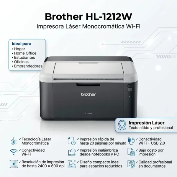 Impresora laser Brother Hl-1 1212w negro/blanco