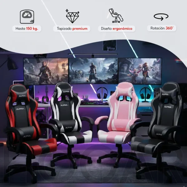 D_NQ_NP_2X_795582-MLA94364550503_102025-F.webp Silla Gamer Alpina Ergonómica Giratoria Reclinable ft-088 Color Negro Material del tapizado Cuero sintético