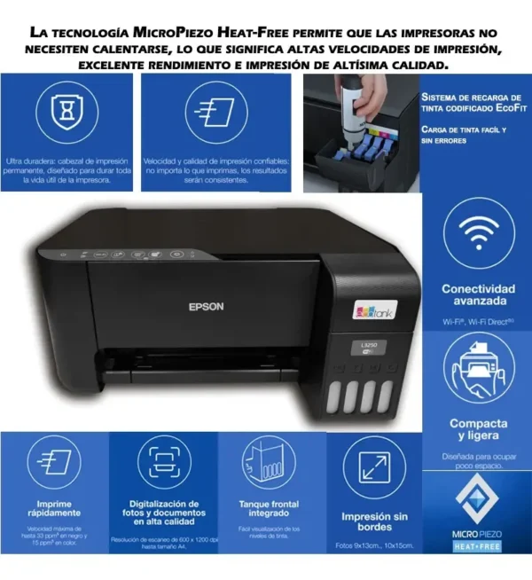 Impresora multifunción a color Epson EcoTank L3250 con wifi
