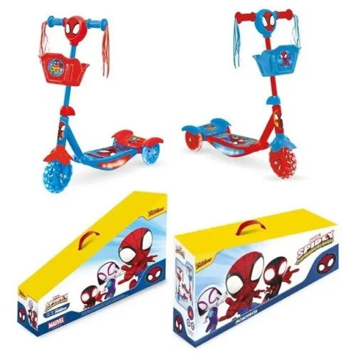 Base Xtreme Monopatin Infantil 3 Ruedas Con Luces Musica Y Canasto Color Rojo Spiderman