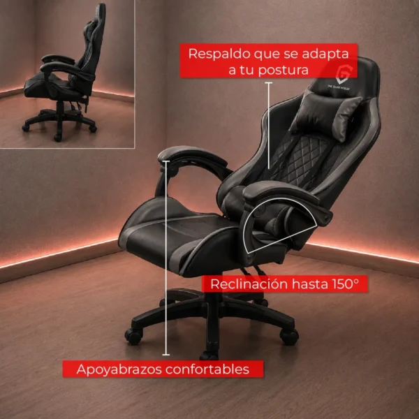 D_NQ_NP_2X_818831-MLA113913563053_062026-F.webp Silla Gamer Ergonómica The Game House con Respaldo Reclinable y Soporte Lumbar