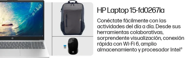 Notebook HP 15-fd0267la Intel Core i5 8GB RAM 512GB SSD 15.6" Táctil FHD Windows 11 Incluye Mochila y Mouse HP