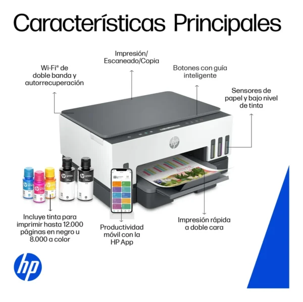 Impresora Multifuncional HP Smart Tank 720 Sistema Continuo a Color Wi-Fi Duplex (Doble Cara Automático)