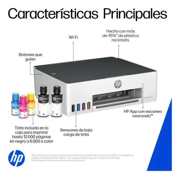 Impresora HP Smart Tank 210 Sistema Continuo Color Wi-Fi