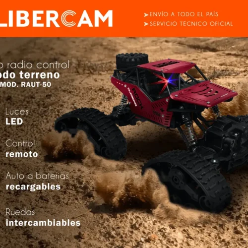 Auto A Radio Control Remoto Libercam RAUT-50 Todo Terreno 4x4 Ruedas Intercambiables Luz Led Bateria Recargable