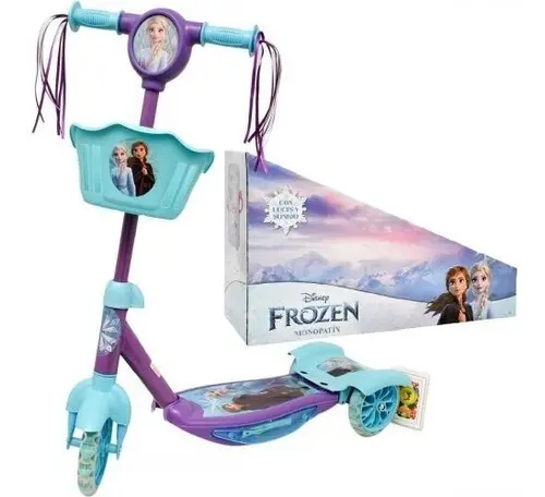 Monopatin 3 Ruedas Frozen Disney C/ Canasto Luz Y Sonido Color Celeste y Violeta