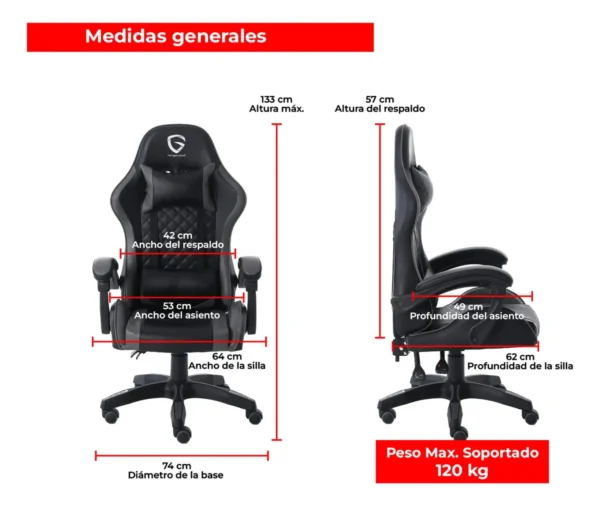 D_NQ_NP_2X_887425-MLA113914375881_062026-F.webp Silla Gamer Ergonómica The Game House con Respaldo Reclinable y Soporte Lumbar