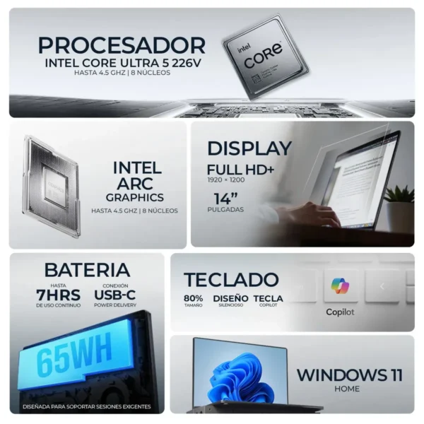 Laptop Acer Aspire 14 AI con Intel Core Ultra 5, 16GB RAM y 1TB SSD Táctil