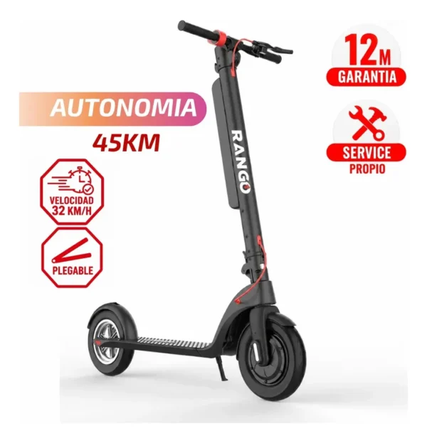 Monopatín Eléctrico Rango X8 Plegable Autonomía 45km Bluetooth Negro