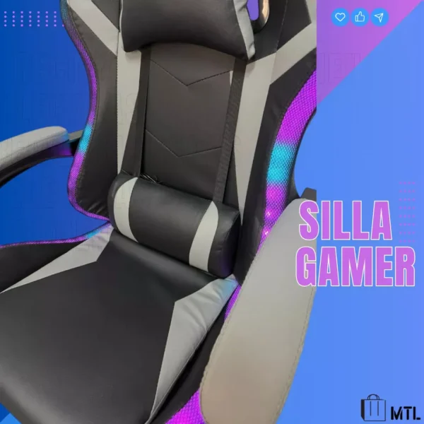 D_NQ_NP_2X_951308-MLA83467696007_042025-F.webp Silla Gamer Gris Mtl Ergonomica Masajeadora Con Luz Led Material del tapizado Cuero sintético