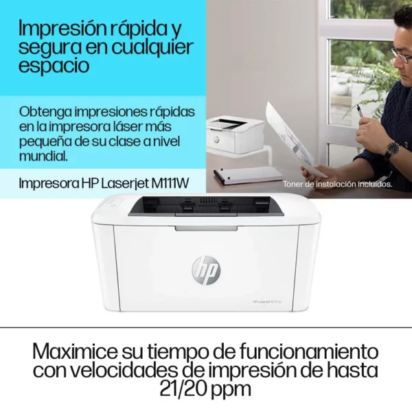 Impresora simple función monocromática HP LaserJet M111w con wifi