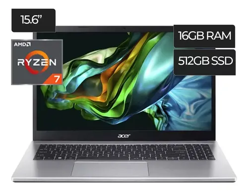 Notebook Acer Aspire 3 con AMD Ryzen 7, 16 GB de RAM y 512 GB SSD, Pantalla Full HD de 15.6"