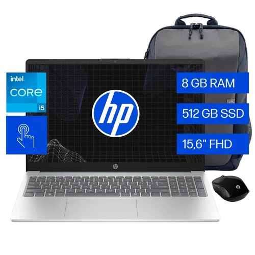 Notebook HP 15-fd0267la Intel Core i5 8GB RAM 512GB SSD 15.6" Táctil FHD Windows 11 Incluye Mochila y Mouse HP