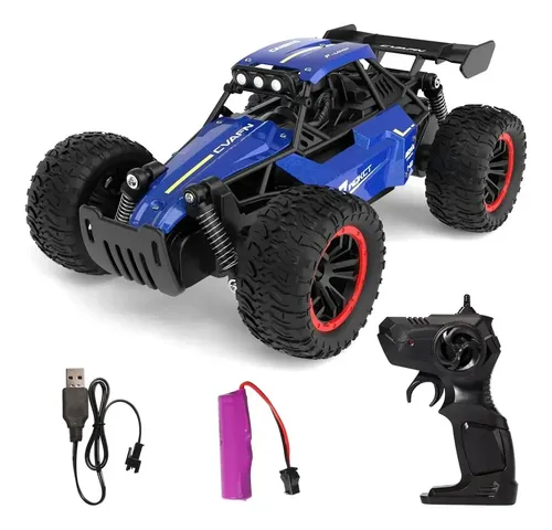 Auto A Control Remoto Recargable 4x4 Camioneta Alta Calidad Con Amortiguadores | Rock Crawler Metal Todo Terreno Off-road | Juguete Con Luces Led Control Neumáticos Alto Rendimiento Azul