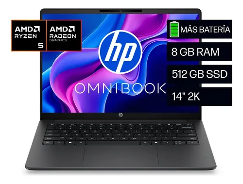 Notebook HP Omnibook 3 14-hy0050la AMD Ryzen 5 8GB RAM 512GB SSD 14" 2k Windows 11 Home