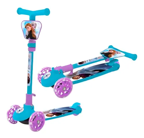 Monopatín Sebigus Frozen Disney 3 Ruedas Azul Violeta Plegable Niños