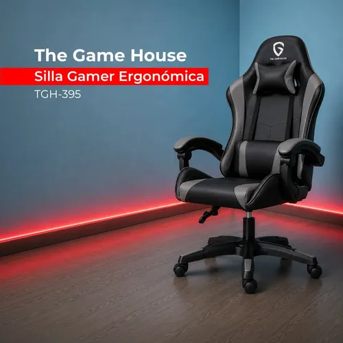 D_NQ_NP_894451-MLA112990611403_062026-O.webp Silla Gamer Ergonómica The Game House D395 con Respaldo Reclinable y Altura Ajustable, Gris