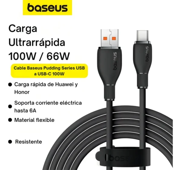 D_Q_NP_826956-MLA91478031118_092025-F.webp Cable Baseus Pudding Series Usb-A /USB-C Carga Rapida 100W 6A 1.2 metros