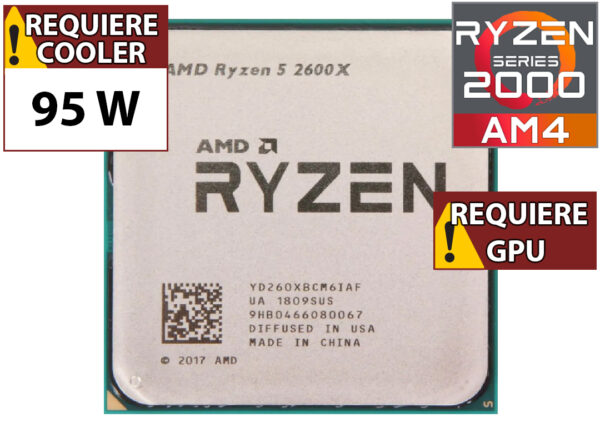 Procesador Amd Ryzen 5 2600X 3.6GHZ 6 Nucleos 12 Hilos 16MB Cache Tdp 95W AM4 - Outlet - Usado - OEM - No Trae Video Sin Caja Ni Cooler Ventilador