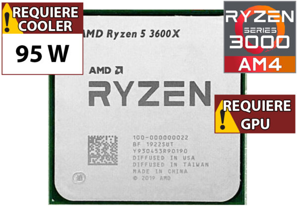 Procesador Amd Ryzen 5 3600X 3.8GHZ 6 Nucleos 12 Hilos 32MB Cache Tdp 95W AM4 - Outlet - Usado - OEM - No Trae Video Sin Caja Ni Cooler Ventilador