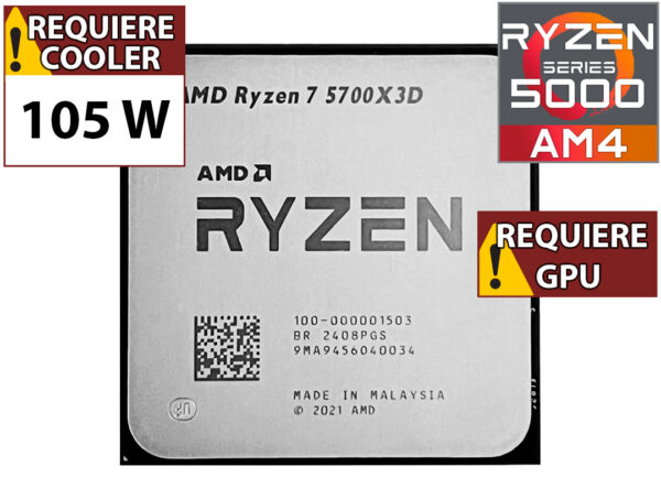 Procesador Amd Ryzen 7 5700x3d 3.0ghz 8 Nucleos 16 Hilos 96mb Cache Tdp 105w Am4 - Outlet - Usado - Oem - No Trae Video Sin Caja Ni Cooler Ventilador