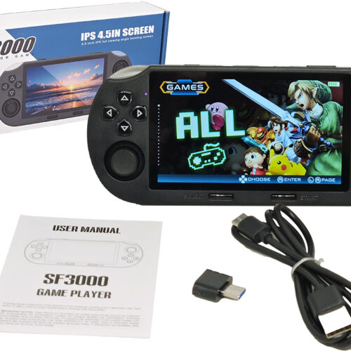 Consola Juegos SF3000 64GB 21597 Juegos Mame PS1 Fc Sfc Md Gb Bgc Gba Pce Atari Sms Gg Ngpc Wsc Bateria 3000MAH Incluye Cable USB Tipo C A USB Mas Adaptador USB C 4.5 Pulgadas
