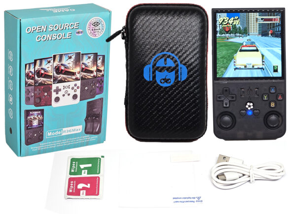 Consola Juegos R36MAX 64GB 35379 Juegos NEOG10 Gba Fc Sfc Md CSP1 CSP2 CSP3 Psp 720X720 Bateria 3500MAH Incluye Funda Film Protector Y Cable USB Tipo C 4 Pulgadas Ips