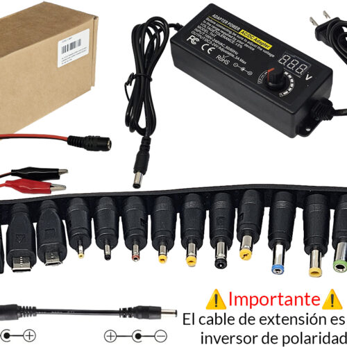 Cargador Transformador Universal 3 A 24V 72W Con 14 Conectores Variable Regulable Para Servicio Tecnico - Consumo Maximo Maximo 3A - Patas Rectas