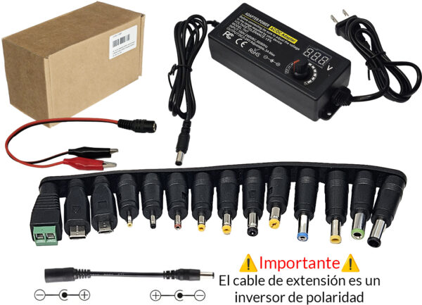 Cargador Transformador Universal 3 A 24V 72W Con 14 Conectores Variable Regulable Para Servicio Tecnico - Consumo Maximo Maximo 3A - Patas Rectas