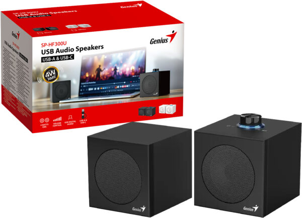 Parlantes Genius SP-HF300U USB 4W Control De Volumen Negro Se Alimenta Por USB Tipo C O USB Tipo A - Digital Solo USB Sin Plug