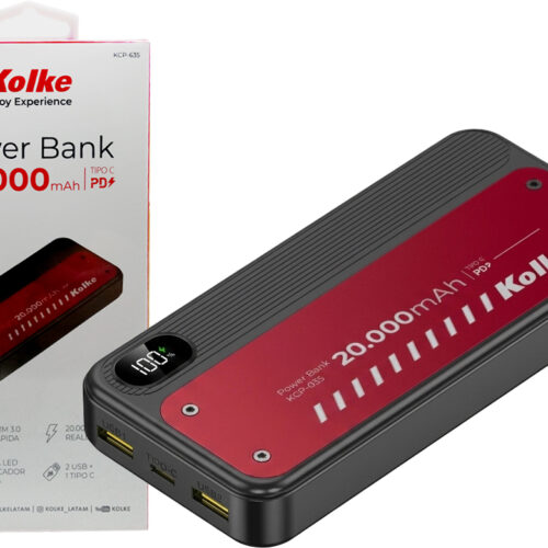 Bateria Externa Powerbank Kolke KCP-635 20000MAH 2XUSB 1XUSBTIPOC 5V 9V 12V Carga Rapida Indicador De Carga Negro