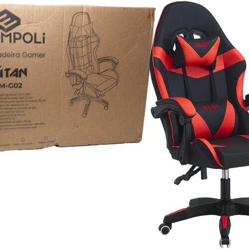 Silla Empoli EM-G02 Titan Angulo Ajustable De 55 A 135 Grados Altura Total 110 A 120CM Gamer Negra Con Rojo