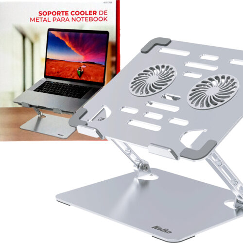Base Para Notebook Kolke KVS-768 Metal Dos Ventiladores Angulo Inclinacion 180 Grados Hasta 17.3 Pulgadas 26X21X5CM
