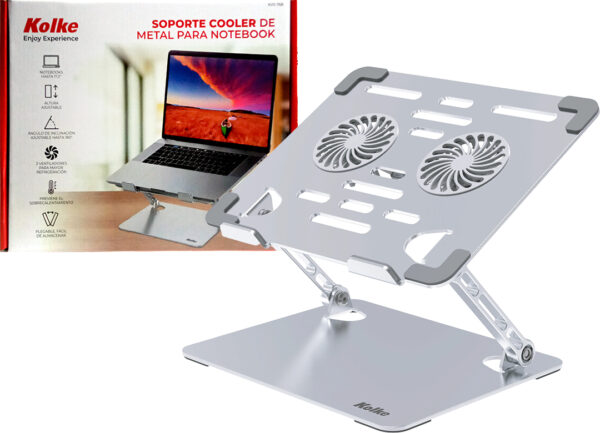 Base Para Notebook Kolke Kvs-768 Metal Dos Ventiladores Angulo Inclinacion 180 Grados Hasta 17.3 Pulgadas 26x21x5cm
