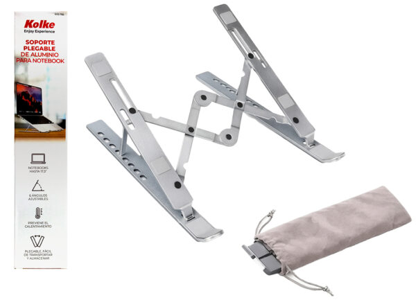 Base Para Notebook Kolke Kvs-766 6 Posiciones Angulo De Inclinacion Hasta 43 Grados De Aluminio Plegable Soporta Hasta 5kg 17.3 Pulgadas Dimensiones 23.9x4.2x1.3cm