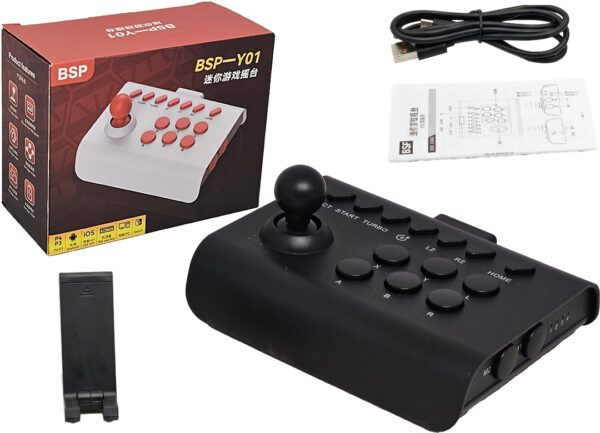 Joystick Arcade Game Rocker Bimodo Bluetooth Y Inalambrico 2.4GHZ Dimensiones 14X11CM Incluye Soporte Para Celular Switch PS3 PS4 PC Ios Android Steam Negro