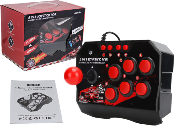 Joystick Arcade Rocker Cable USB 3M Switch Android PS3 PC Negro Con Rojo