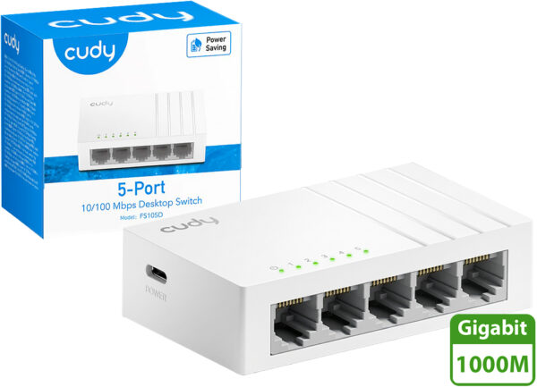 dptcap21938.jpg Switch De Red 5 Puertos Cudy Fs105d 10/100/1000 1000mbps Gigabit Incluye Cable Usb Tipo C Para Alimentacion No Incluye Tafo 5v 1a