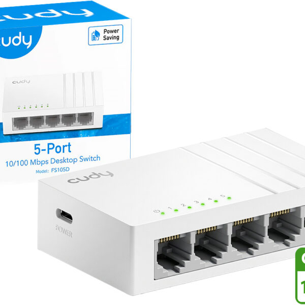 dptcap21938.jpg Switch De Red 5 Puertos Cudy Fs105d 10/100/1000 1000mbps Gigabit Incluye Cable Usb Tipo C Para Alimentacion No Incluye Tafo 5v 1a