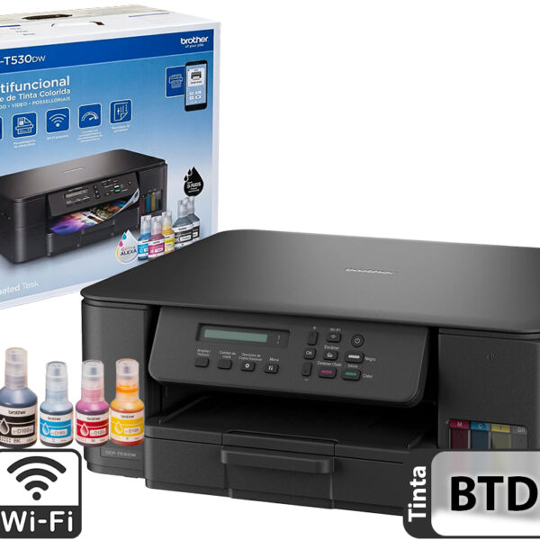 dptcap21940.jpg Impresora Brother T530dw Multifuncion Wifi Dual Band Sistema Continuo Impresion Doble Faz Utiliza Tinta Btd100 Incluida Incluye Cable De Alimentacion Y Cable Usb