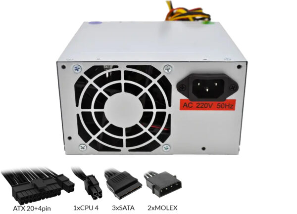dptcap21941.jpg Fuente Lnz 500w +12v 32a 1x20+4pines(atx) 1x4pines(cpu) 3xsata 2xmolex Plateada