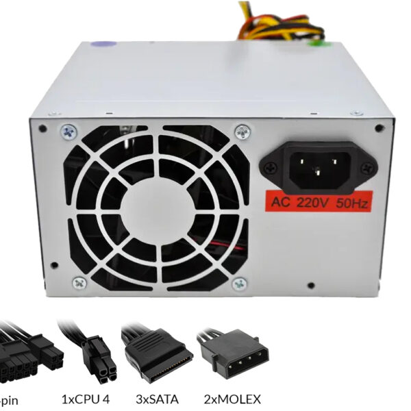 dptcap21941.jpg Fuente Lnz 500w +12v 32a 1x20+4pines(atx) 1x4pines(cpu) 3xsata 2xmolex Plateada