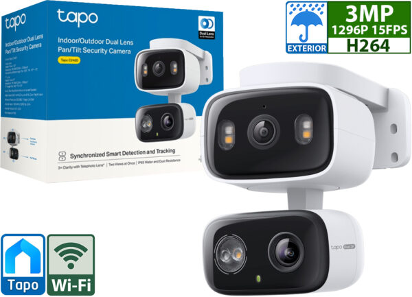 dptcap21966.jpg Camara Ip Tp-link Tapo C246d Doble Lente 2k+2k 3mp 2304x1296 Ip65 2.4ghz Sirena 99db Deteccion Ai Movimiento Personas Vision Nocturna Color App Tapo Mascotas Microsd Hasta 512gb - Exterior