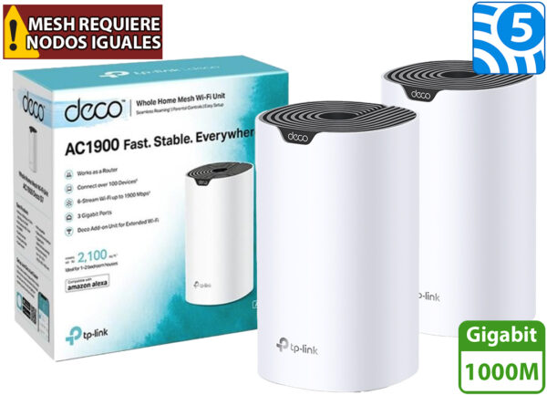Router Access Point Nodo TP-LINK Deco S7 Pack 2 Unidades Mesh AC1900 WIFI Dual Band 5GHZ 1300MBPS 2.4GHZ 600MPBS 3XRJ45 LAN/WAN Gigabit MU-MIMO