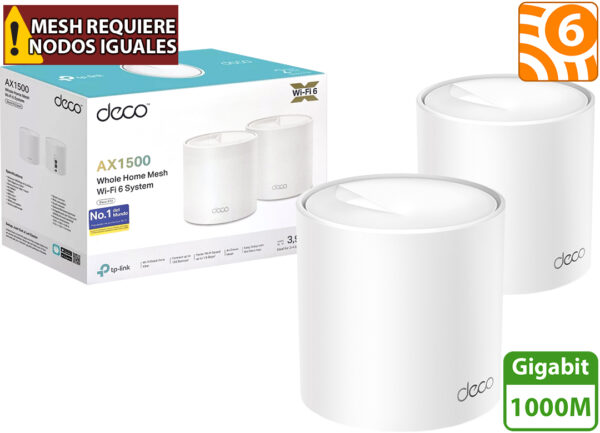 Router Access Point Nodo TP-LINK Deco X10 Pack 2 Unidades Mesh WIFI 6 AX1500 2XGIGABIT LAN 2.4GHZ 300MBPS 5GHZ 1200MBPS MU-MIMO Smart Connect WPA3