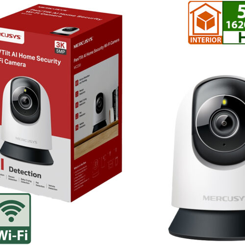 Camara IP Mercusys MC230 3K 2880X1620 5MP H264 WIFI Vision Nocturna 360 Grados Control Ptz Deteccion Movimiento Personas Llanto Bebe Soporta Microsd Hasta 512GB Sirena 88DB - Interior - App Mercusys
